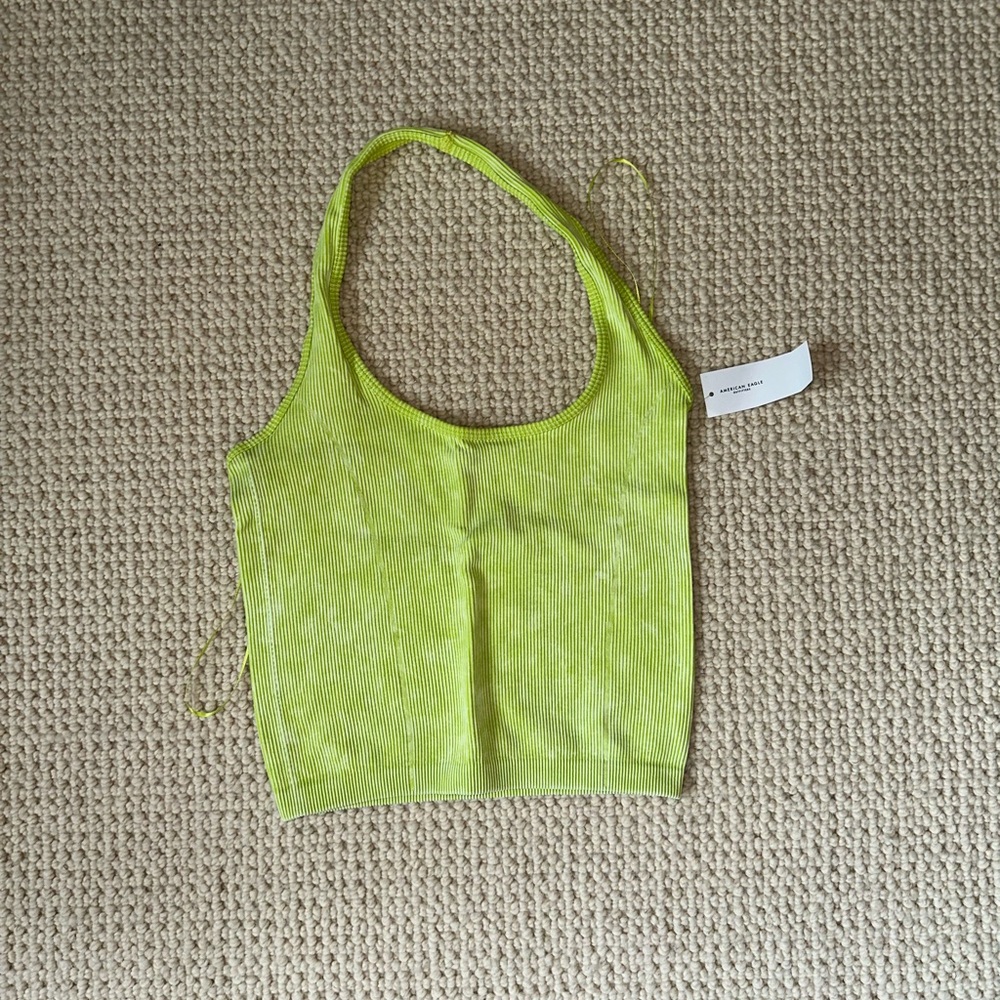 American Eagle Lime Green Ribbed Halter Top